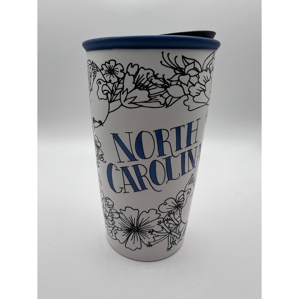 STARBUCKS - RARE! - NORTH CAROLINA - Ceramic Coffee Tea Tumbler w/ Lid - 12oz - Picture 1 of 7